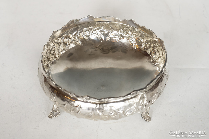 Silver bowl with floral decor