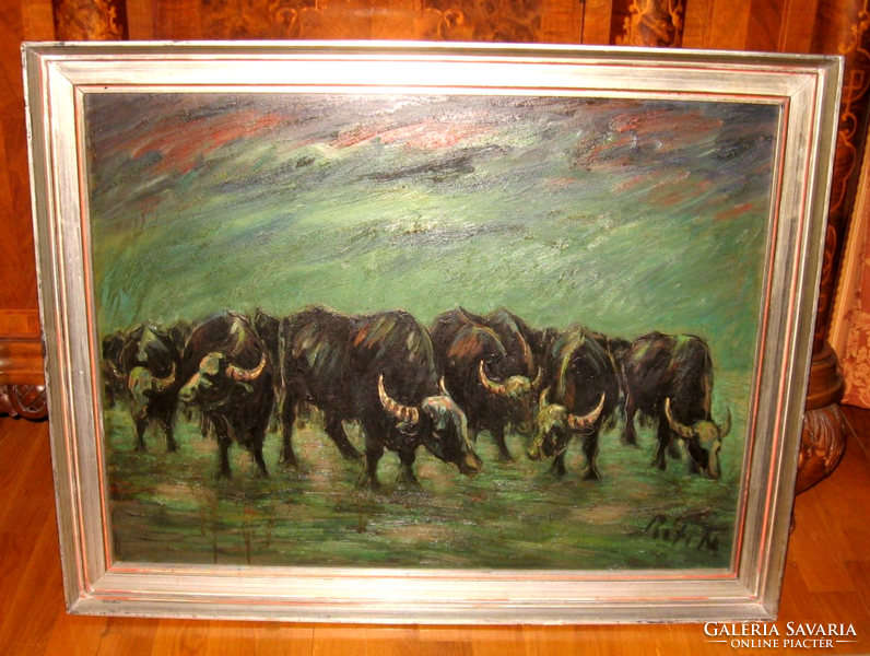 Special offer ! Guaranteed original Matyás Réti / 1922-2002/ picture: buffaloes