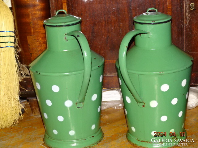 A pair of rare old greens !! Dotted water jug kanta enameled enameled rustic garden decor