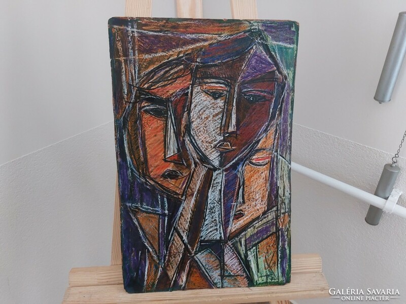 Signed cubist painting 32x49 cm