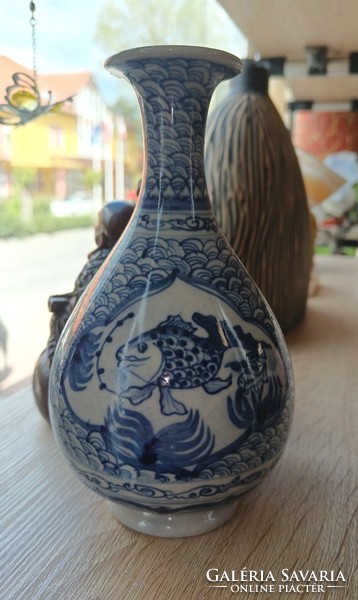 Cobalt blue fish and bird vase