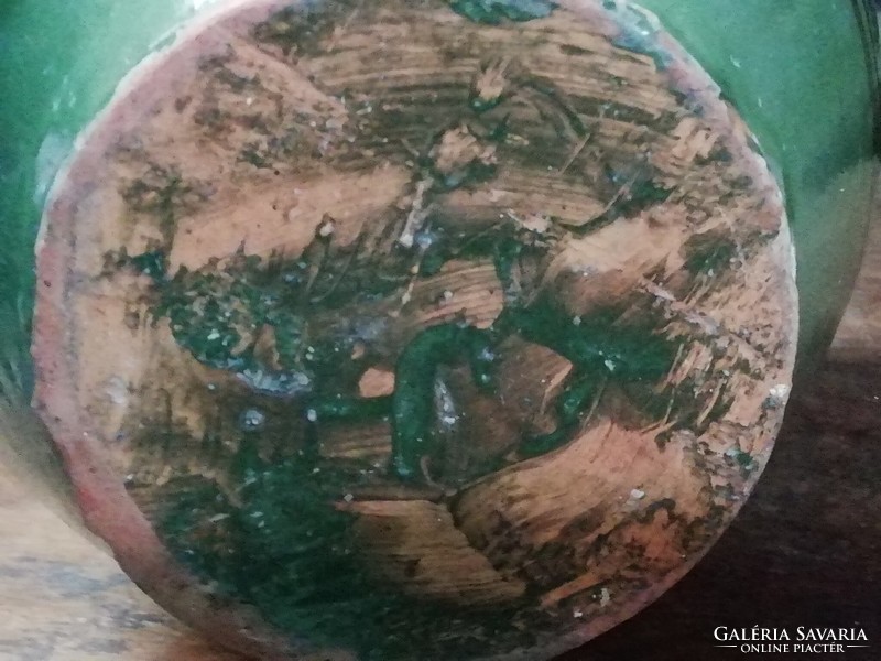 Régi nagy méretű zöld kerámia vizeskorsó
