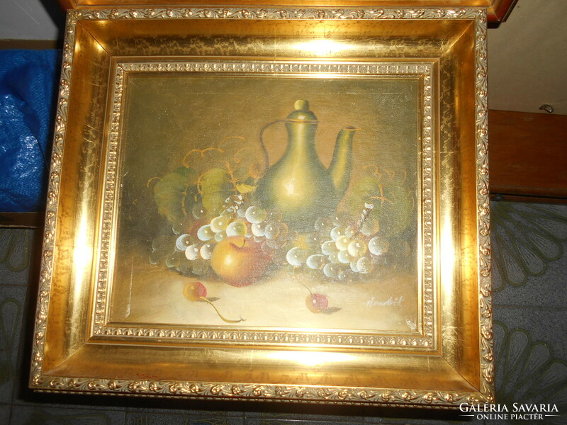 Framed oil painting signed flower still life (oil painting on fiberboard)