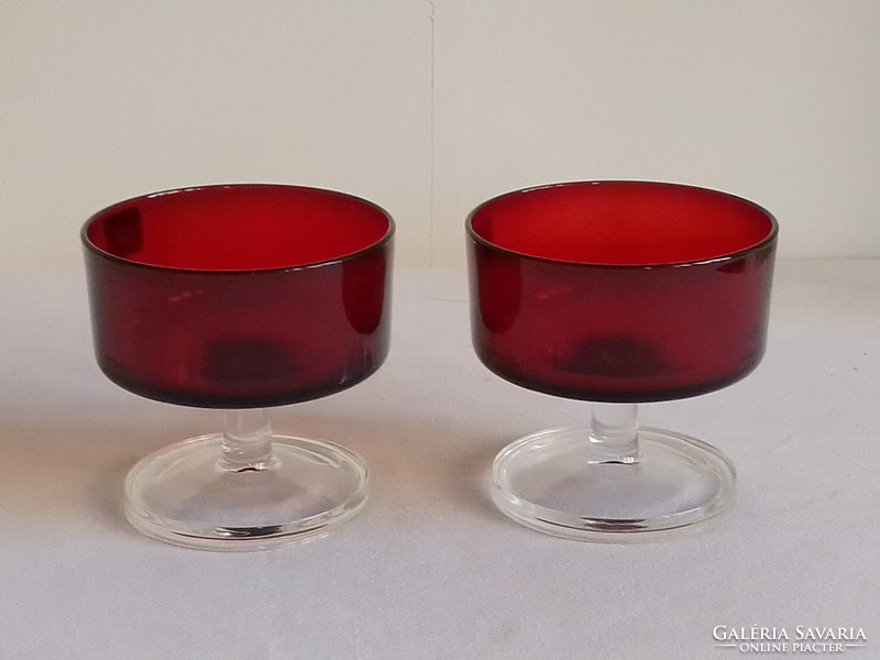 Two burgundy colored dark crimson red luminarc france drink ice cream glass goblets