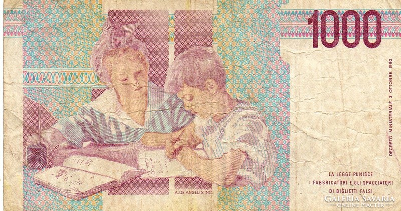D - 266 -  Külföldi bankjegyek:  Olaszország 1990  1000 lira