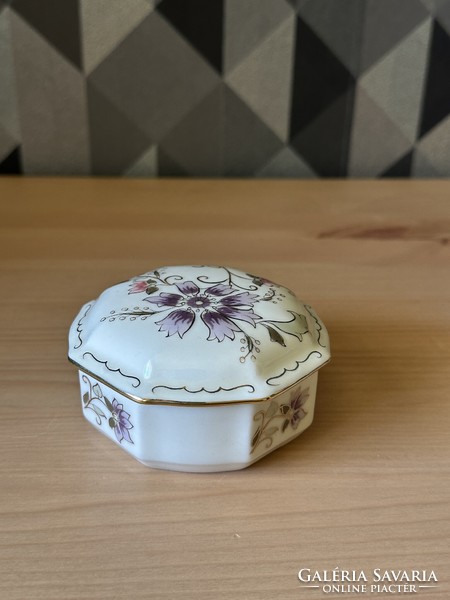 Zsolnay octagonal bonbonier and ashtray with flower pattern