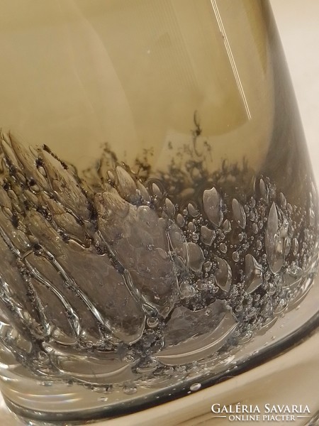Régi különleges füstszínű német buborékos üveg váza Heinrich Löffelhardt Schott Zwiesel 1960 27cm