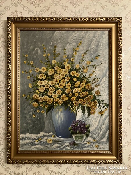 A rare painting by Mária Komjáthy, in a gilded frame