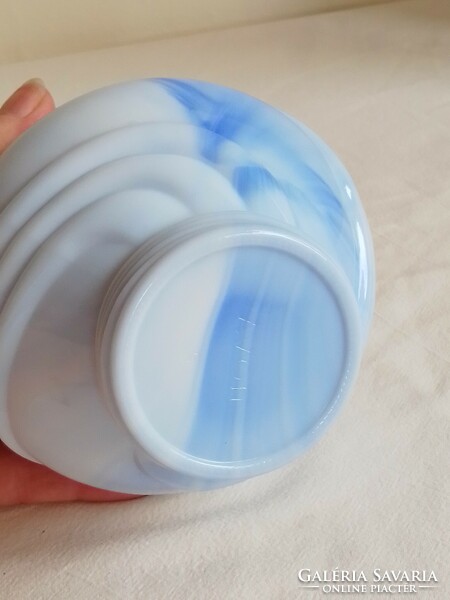 Blue and white marble-patterned avon glass casket, candle holder, candle holder, vase, colored in material