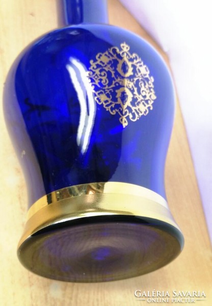 Blue gilded bohemian vase of unique beauty with rich eclectic enamel painting