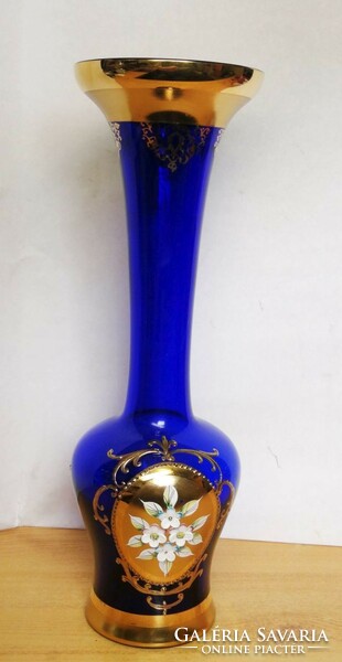 Blue gilded bohemian vase of unique beauty with rich eclectic enamel painting