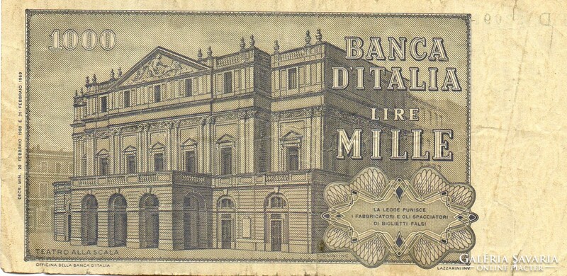 D - 268 -  Külföldi bankjegyek:  Olaszország 1980  1000 lira