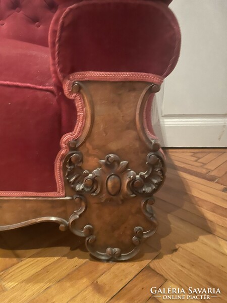 Antique burgundy carved sofa