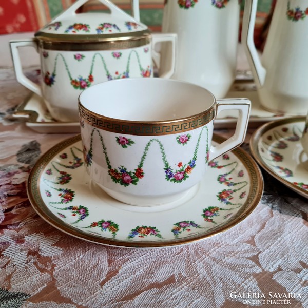 Antique Sarreguemines faience rose garland tea/coffee set