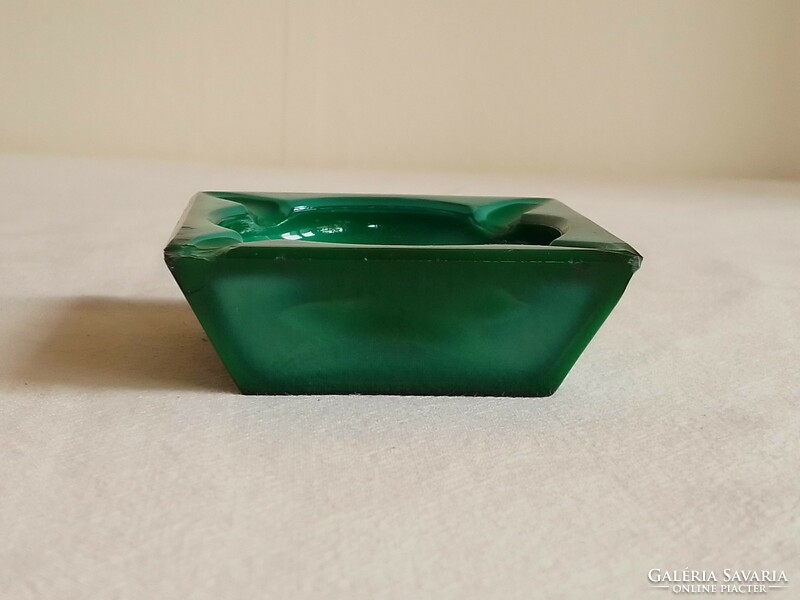 Antique old Czech green malachite glass small ashtray 6.6 cm