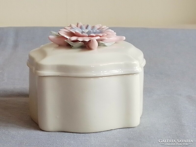 Antique old rectangular porcelain bonbonier, box, storage, marked, plastic snow globe on top