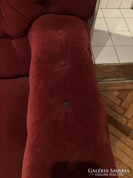 Antik bordó faragott kanapé