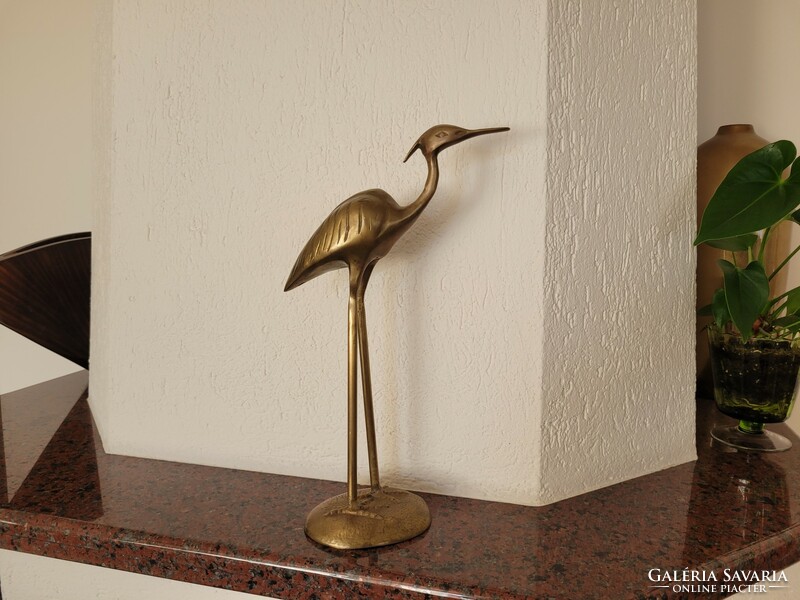 Régi retro réz gázló madár mid century gém figura szobor
