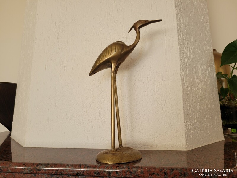 Old retro copper wading bird mid century heron figurine sculpture