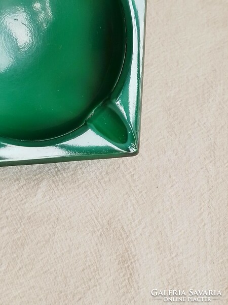 Antik régi cseh zöld malachit üveg kisméretű kicsi hamutartó 6,6 cm