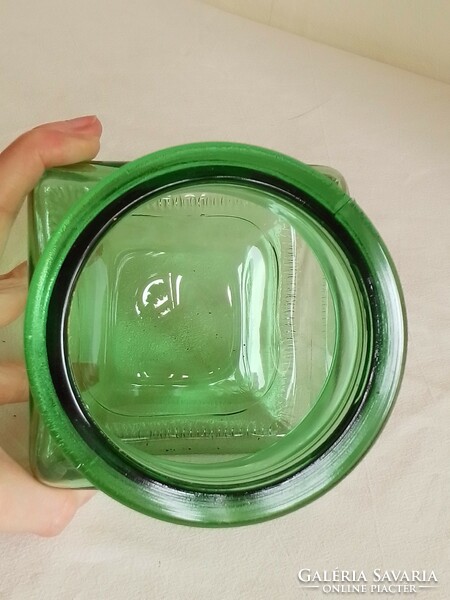 Large green square molded glass kitchen storage container with cork stopper lid