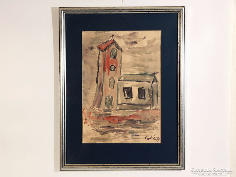 Csohány Kálmán (1925-1980) - Templom 59x45,5cm Akvarell | Kápolna