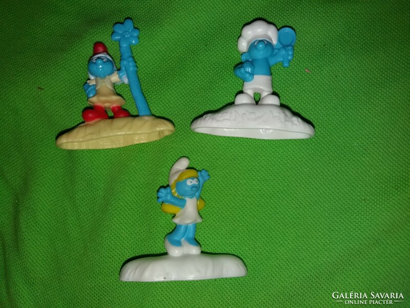 RETRO eredeti PEYO trafikáru SMURFS - HUPIKÉK TÖRPIKÉK figurák talapzaton 3db EGYBEN a képek szerint