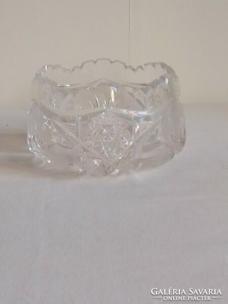 Old polished incised crystal bowl bonbonier jewelry holder with very beautiful, special star patterns
