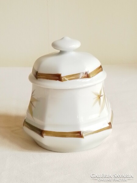 Old bamboo pattern octagonal Winterling Bavarian porcelain bonbonier, sugar bowl with lid, flawless