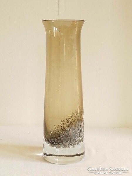 Old special smoke colored German bubble glass vase heinrich löffelhardt schott zwiesel 1960 27cm