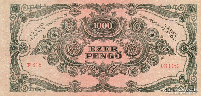 E - 006 -  Magyar bankjegyek:  1945  1000 pengő MNB bélyeggel