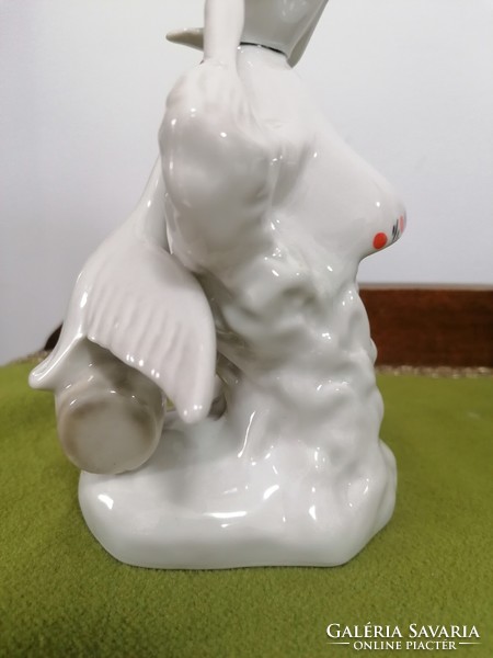 Retro Russian sysert porcelain girl with goose, repaired