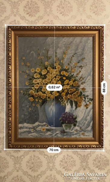 A rare painting by Mária Komjáthy, in a gilded frame
