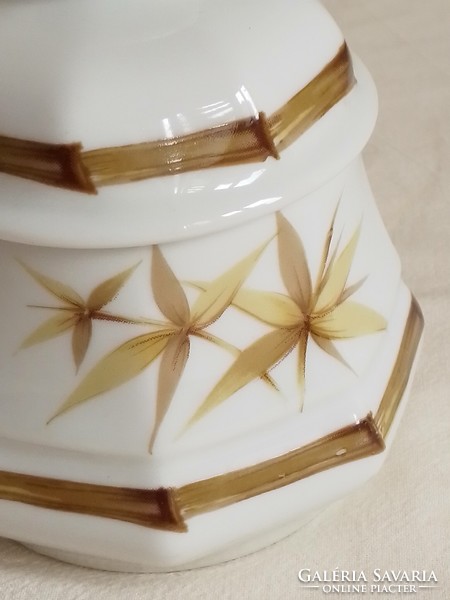 Régi bambusz mintás nyolcszögletű Winterling Bavaria porcelán bonbonier, fedeles cukortartó Hibátlan