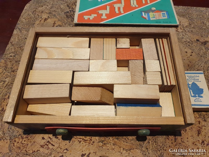 Retro berbis építő társasjáték fa dobozban szocreál kádár