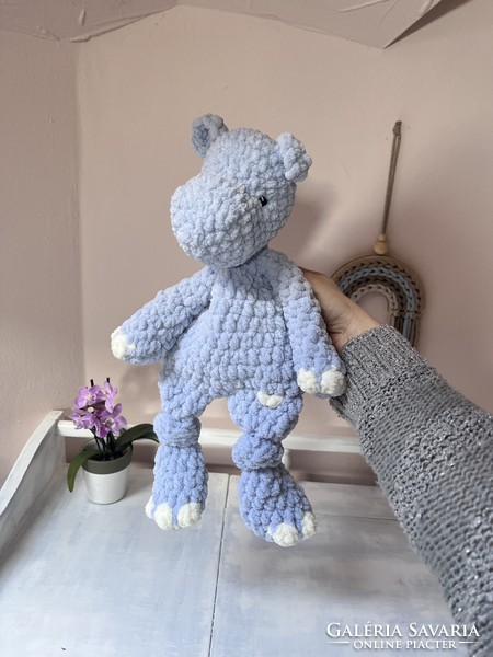 Crocheted plush hippo sleeper