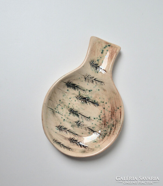 Ceramic wooden spoon holder with a real plant print