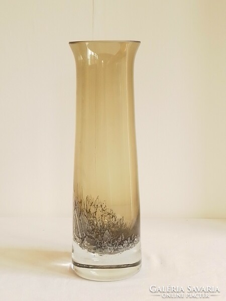 Régi különleges füstszínű német buborékos üveg váza Heinrich Löffelhardt Schott Zwiesel 1960 27cm