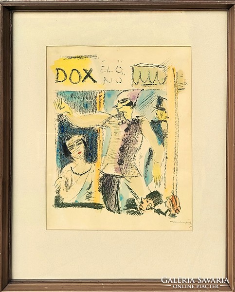 Márffy ödön (1878 - 1959) exclaiming watercolor colored lithograph with original guarantee!