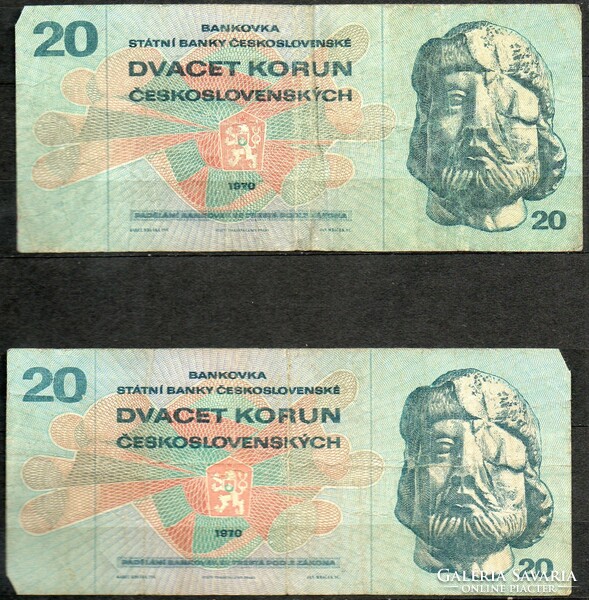 D - 290 - foreign banknotes: Czechoslovakia 1970 20 crowns 2x