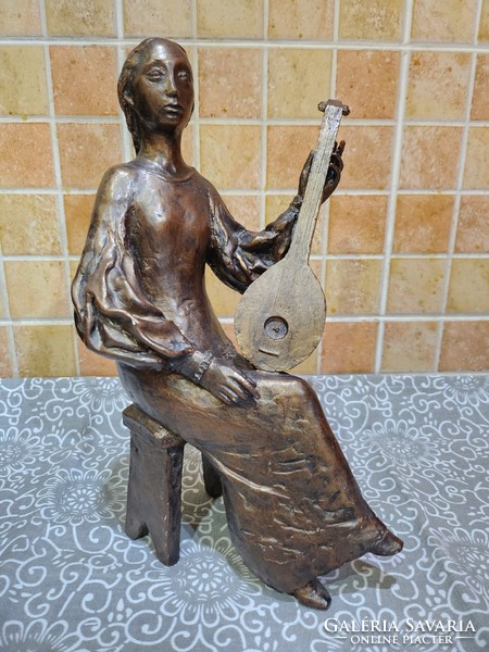 Tibor Rieger bronzed lady with a lute