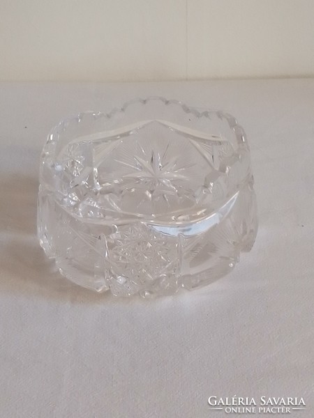 Old polished incised crystal bowl bonbonier jewelry holder with very beautiful, special star patterns