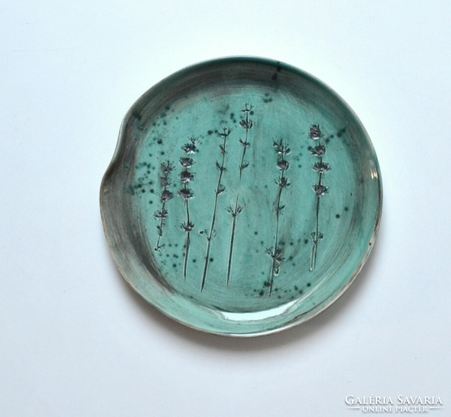 Ceramic plate with a real plant print