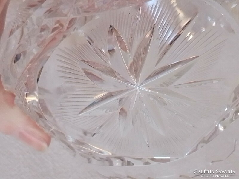 Old polished incised crystal bowl bonbonier jewelry holder with very beautiful, special star patterns