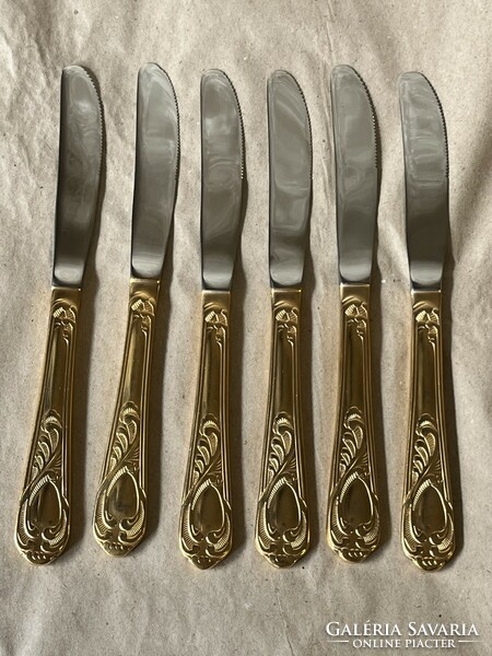 New !!! 6 gilded cutlery knives stainless steel blade 22cm !!!