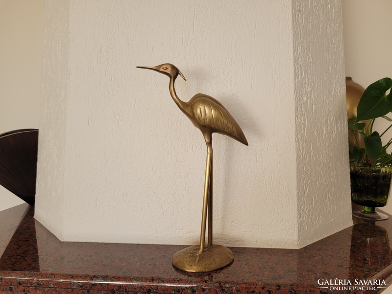Old retro copper wading bird mid century heron figurine sculpture