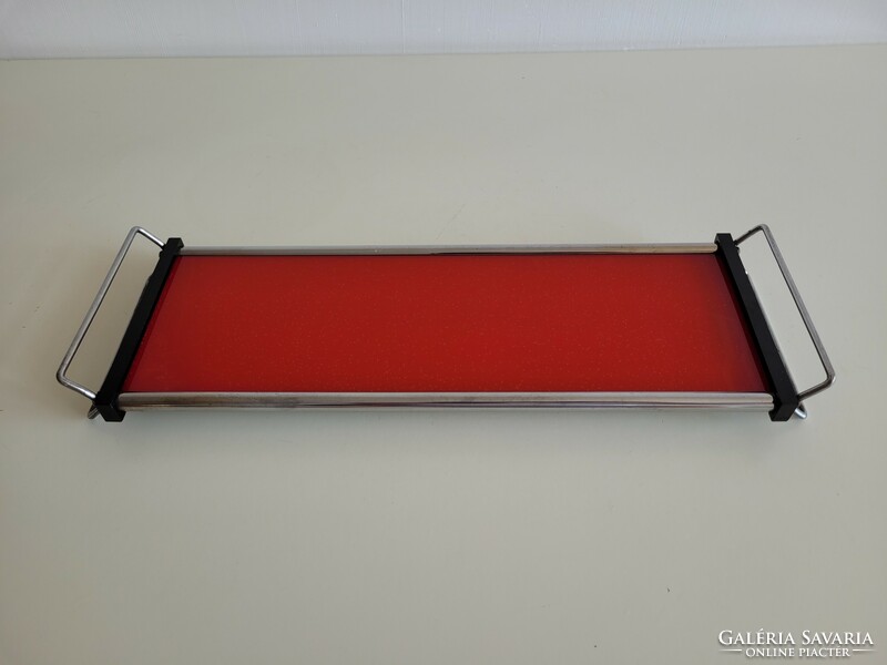 Retro old red tray with chrome frame mid century