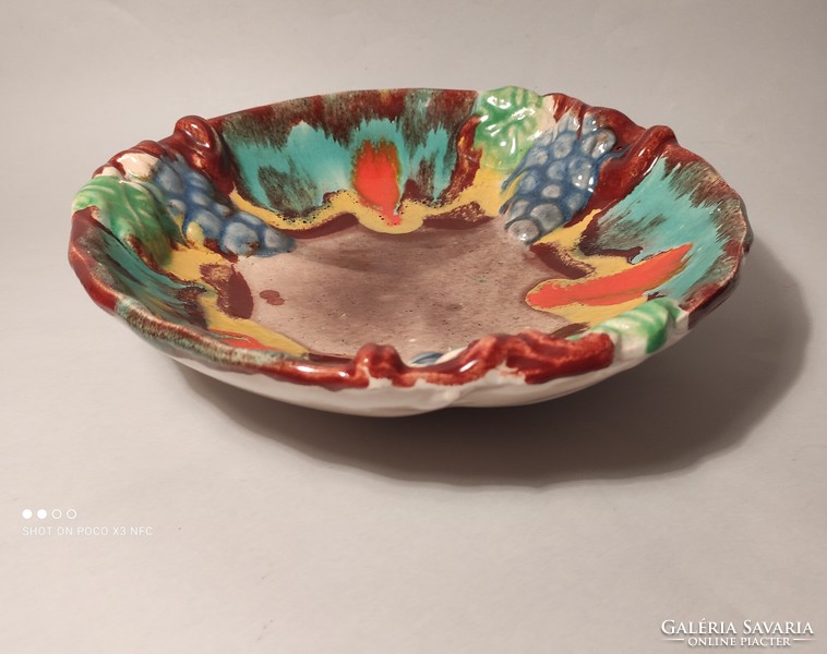 Ceramic bowl with grape pattern, majolica offering gorgeous colors