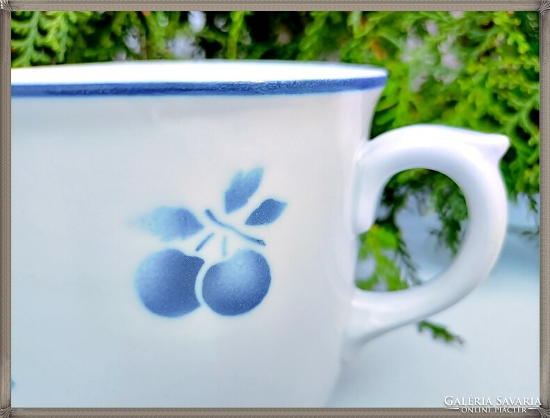 Antique, thick-walled, 6 dl porcelain tumbler with a blue cherry pattern