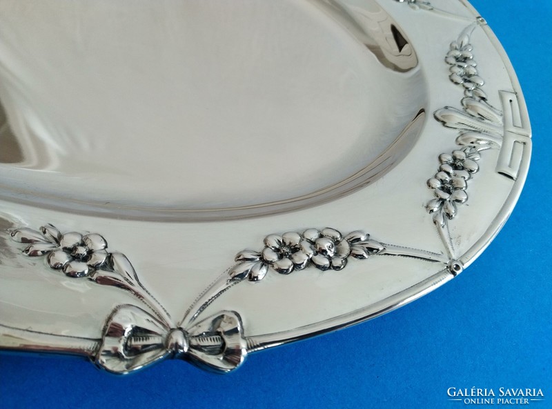 Silver art nouveau tray with floral bow oval